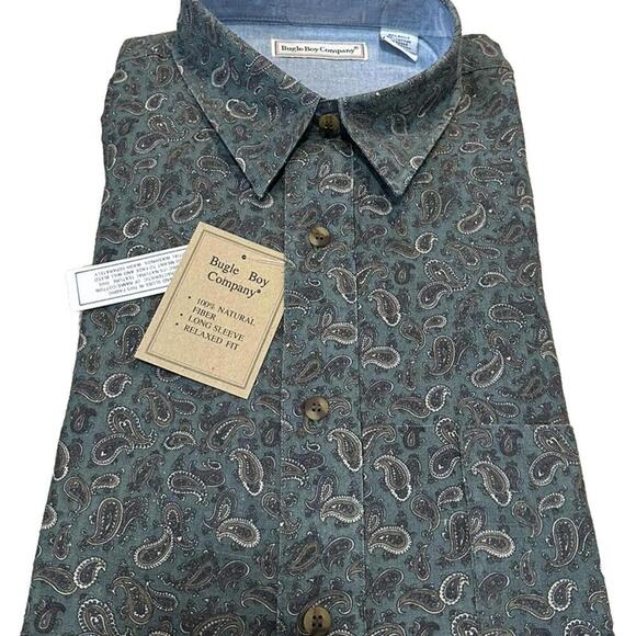 NOS Bugle Boy Paisley Print Long Sleeve Button Shirt Men's Large Deadstock
